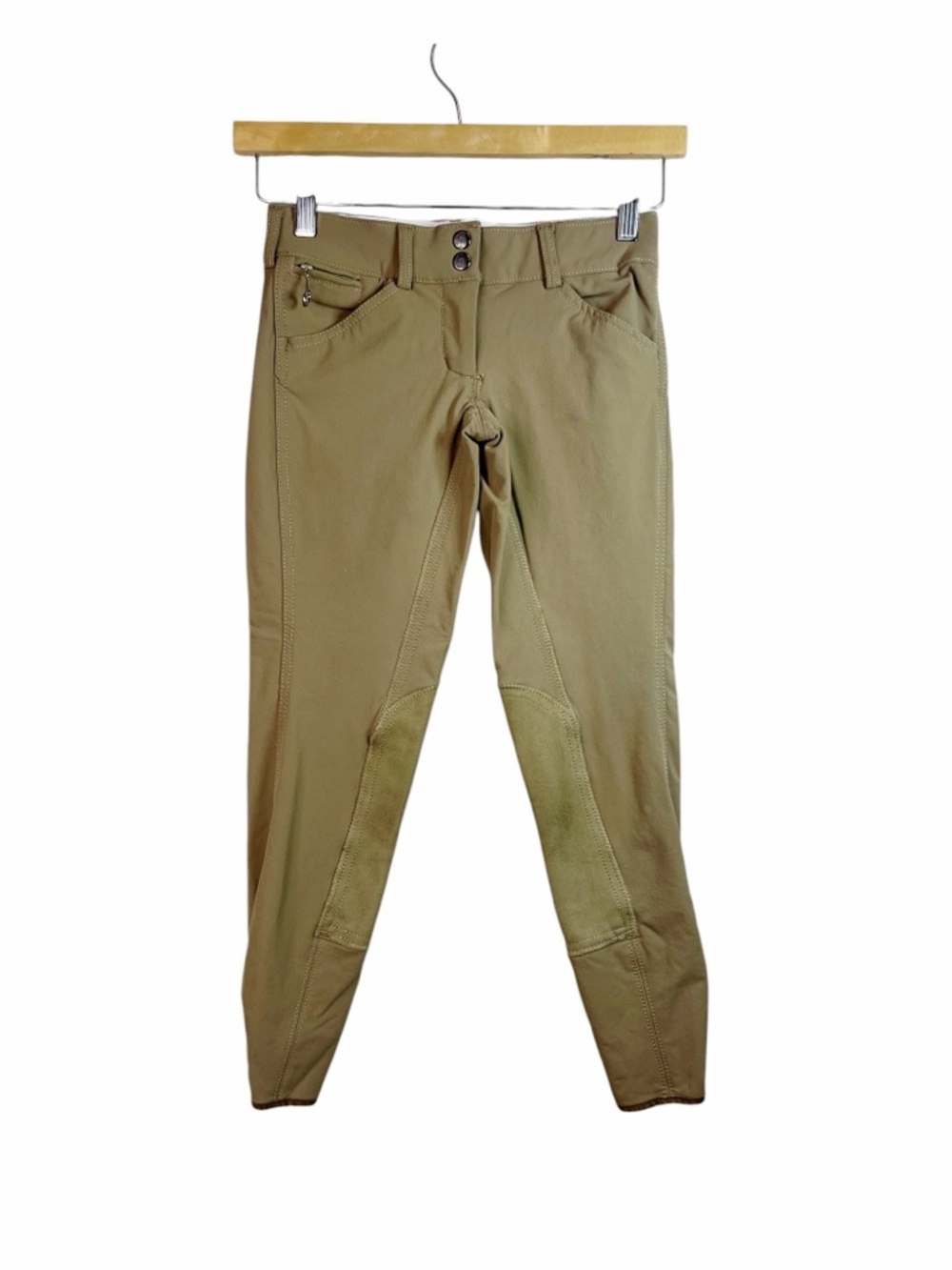 Goode Rider Girls Pro Breech Knee Patch Khaki Equestrian Pants Nylon Horse Sz 14